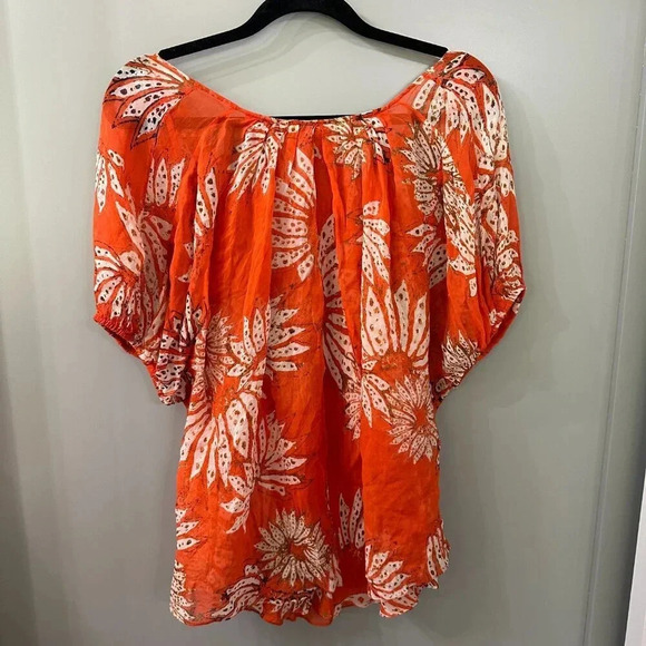 DVF Diane Von Furstenberg Blouse Merrill Silk Top In Flame Size 12 - Picture 7 of 7